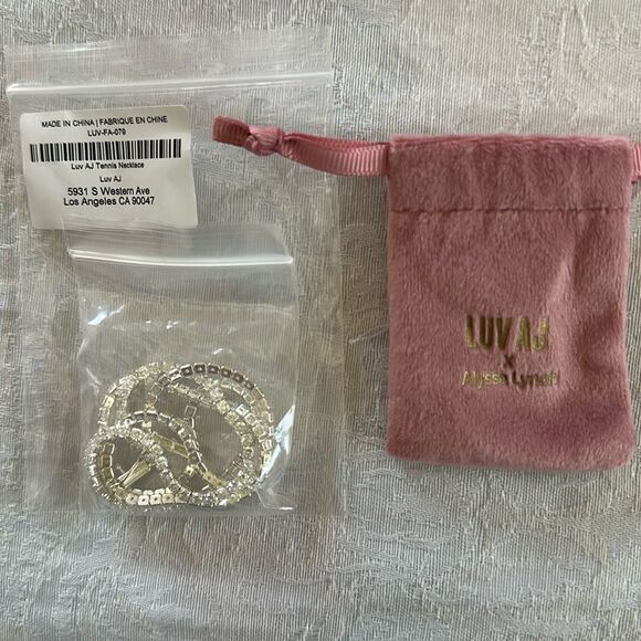 Luv AJ CZ Tennis Style Necklace Silver Toned Metal Sparkly Understated - Picture 2 of 9